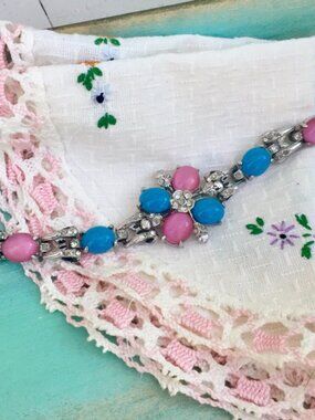 Vintage Bracelet, Vintage Faux Jewel Bracelet, Vintage Pink Blue Stone Bracelet